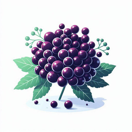Grapes with green leaves. Vector illustration on white background.のイラスト素材