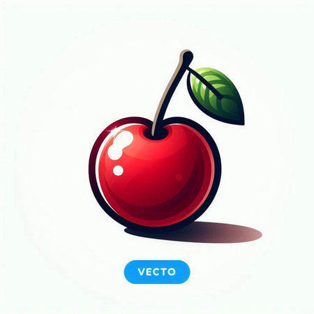 Cherry icon. Vector illustration of a ripe red cherry with leaves.のイラスト素材