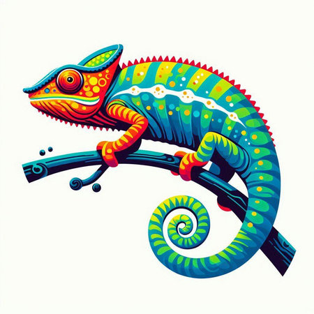 Colorful chameleon isolated on white background. Vector illustration.のイラスト素材