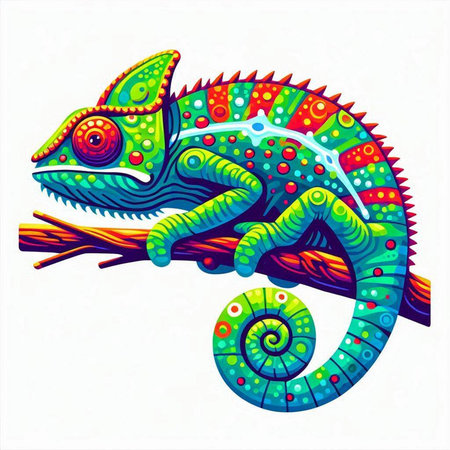 Colorful chameleon isolated on white background. Vector illustration.のイラスト素材
