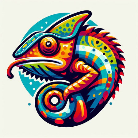 Colorful chameleon vector illustration. Tattoo design. Isolated on white backgroundのイラスト素材