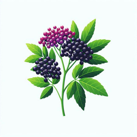 Berries of elderberry on a white background. Vector illustration.のイラスト素材