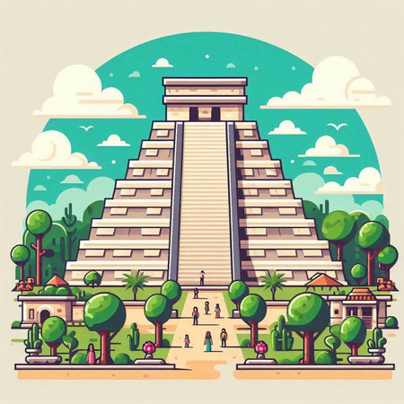 Chichen Itza, Yucatan, Mexico. Vector illustrationのイラスト素材