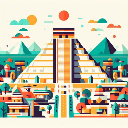 Vector illustration in flat style. City landscape with buildings and skyscrapers.のイラスト素材