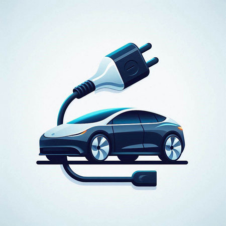 Electric car with plug and socket on white background. Vector illustration.のイラスト素材