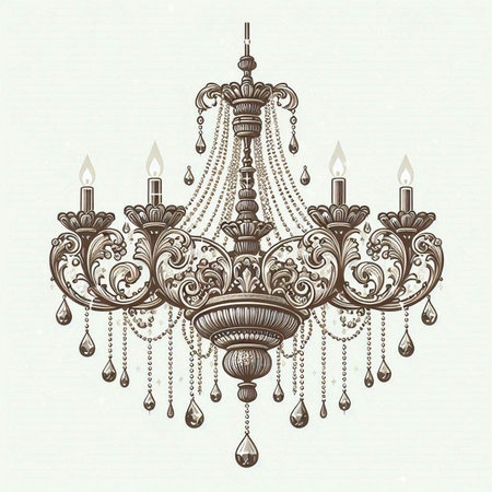 Vintage chandelier. Hand drawn sketch. Vector illustration.のイラスト素材