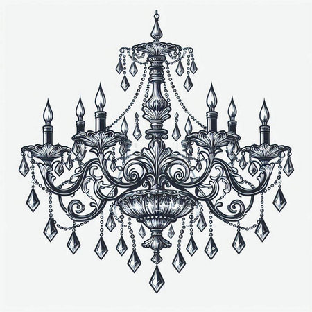 Luxury chandelier. Hand drawn sketch vector illustration.のイラスト素材