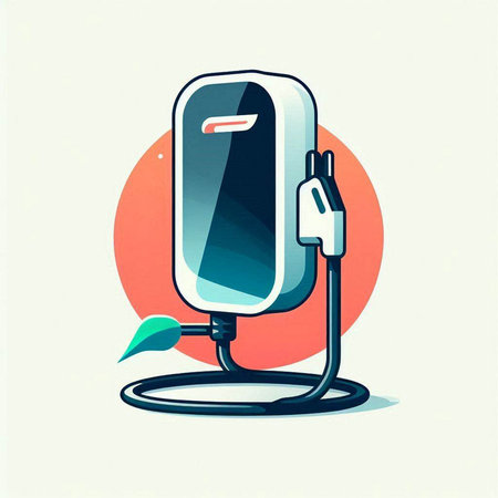 Illustration of an electric car charging station on a white background.のイラスト素材