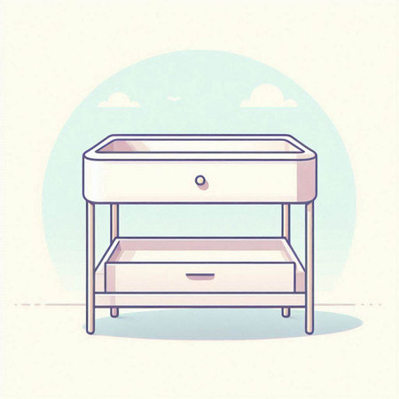 Illustration of a nightstand in retro style with blue sky backgroundのイラスト素材