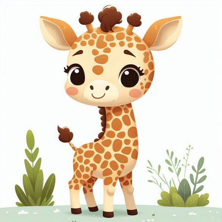 Cute baby giraffe cartoon on a white background. Vector illustration.のイラスト素材