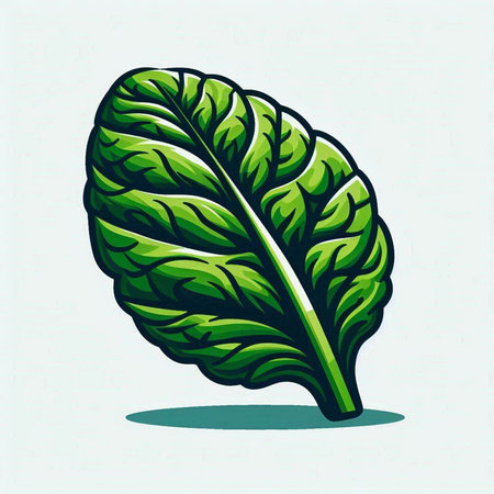 Illustration of a fresh green lettuce leaf on a white background.のイラスト素材