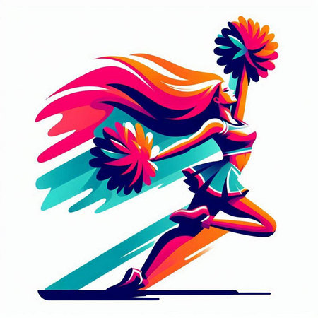 Cheerleader with flowers. Vector illustration of a cheerleader.のイラスト素材