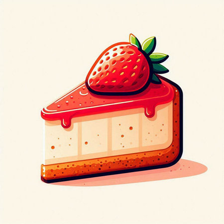 Piece of cake with a strawberry on top. Vector illustration.のイラスト素材