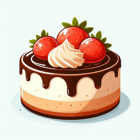 Illustration of a chocolate cake with strawberries on a white background.のイラスト素材