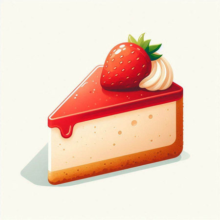 Piece of cake with strawberry on white background. Vector illustration.のイラスト素材