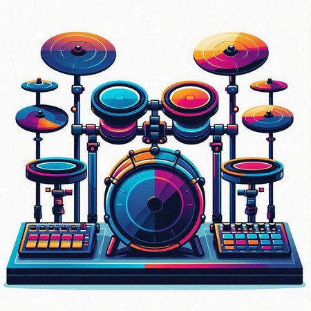 Drum set on a white background. Vector illustration in cartoon style.のイラスト素材