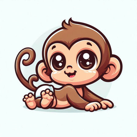 cute little monkey on white background, vector illustration, eps10のイラスト素材