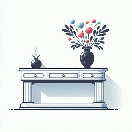 Vase with flowers on the chest of drawers. Vector illustration.のイラスト素材