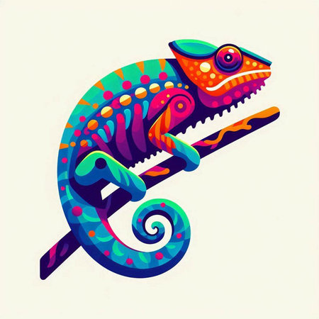 Colorful chameleon isolated on white background. Vector illustration.のイラスト素材