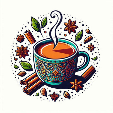 Cup of tea with cinnamon and anise. Hand drawn vector illustration.のイラスト素材
