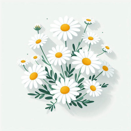chamomile flowers on a white background with shadow, vector illustrationのイラスト素材