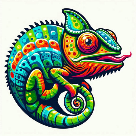 Colorful chameleon isolated on white background. Vector illustration.のイラスト素材