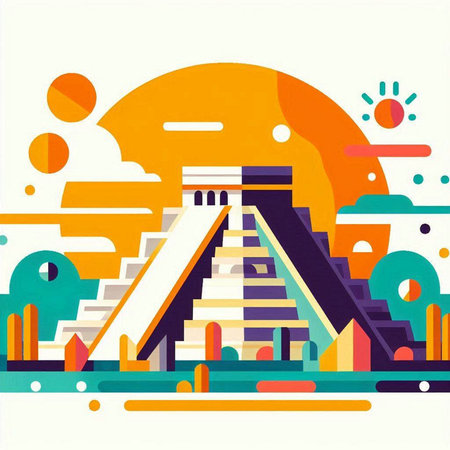 Egyptian pyramid with sun and clouds in flat style. Vector illustrationのイラスト素材