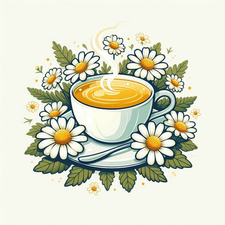 Cup of tea with chamomile flowers. Vector illustration.のイラスト素材