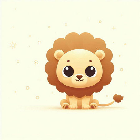 Cute cartoon lion on a white background with stars. Vector illustration.のイラスト素材