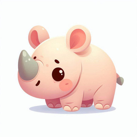 Cute cartoon baby rhinoceros. Vector illustration isolated on white background.のイラスト素材