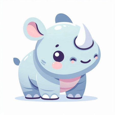Cute cartoon rhinoceros isolated on white background. Vector illustration.のイラスト素材