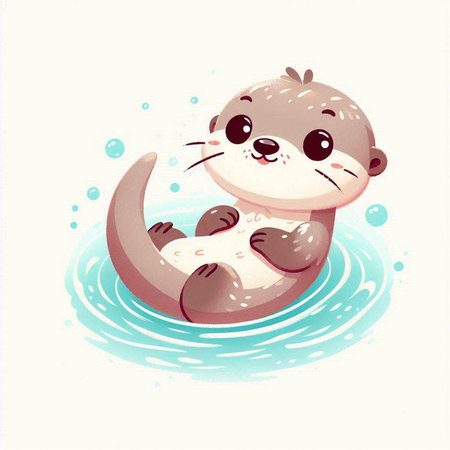 Cute cartoon baby otter on the water. Vector illustration.のイラスト素材