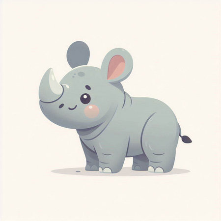 Cute cartoon rhinoceros on white background. Vector illustration.のイラスト素材