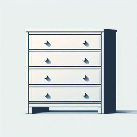 Illustration of a white chest of drawers on a white backgroundのイラスト素材
