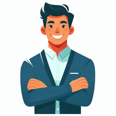 Young man in a business suit. Vector illustration in cartoon style.のイラスト素材