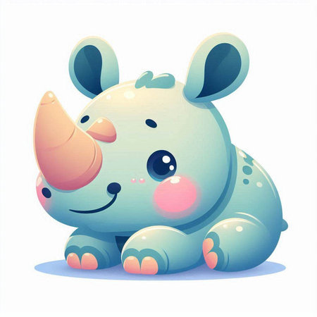 Cute cartoon rhinoceros isolated on white background. Vector illustration.のイラスト素材