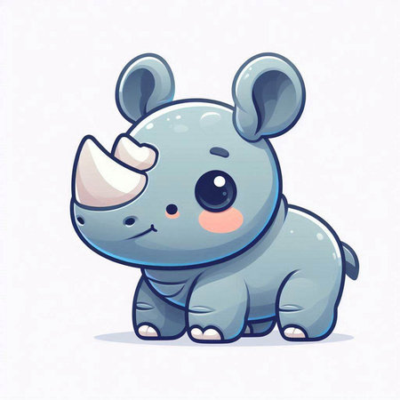 Cute cartoon rhinoceros on white background. Vector illustration.のイラスト素材