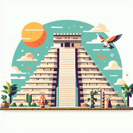 Mexico pyramids. Vector illustration of the Mayan pyramid in Mexico.のイラスト素材