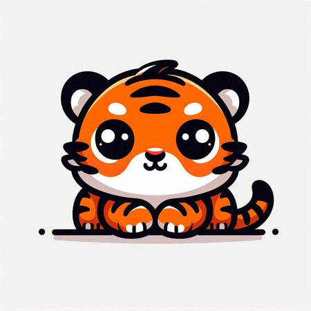 Cute tiger cartoon vector illustration. Cute tiger mascot character.のイラスト素材
