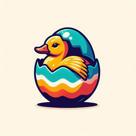 Easter egg with duckling vector illustration. Happy easter card.のイラスト素材