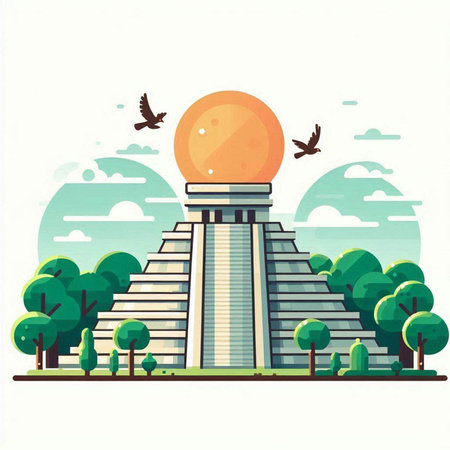 Vector illustration of the Pyramid of the Sun in the city park.のイラスト素材