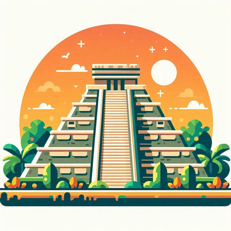 Vector illustration of the Pyramid of the Sun, Temple of the Sun.のイラスト素材