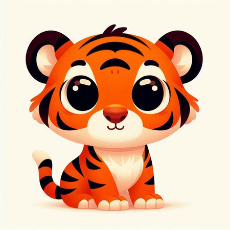 Cute cartoon tiger. Vector illustration isolated on a white background.のイラスト素材