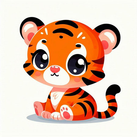 Cute cartoon tiger. Vector illustration isolated on a white background.のイラスト素材