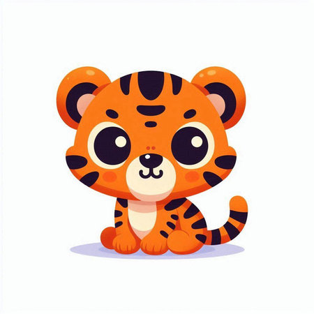 Cute cartoon tiger. Vector illustration isolated on a white background.のイラスト素材