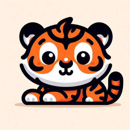 Cute cartoon tiger character. Vector illustration of a tiger cub.のイラスト素材