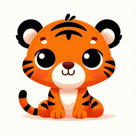 Cute cartoon tiger. Vector illustration isolated on a white background.のイラスト素材