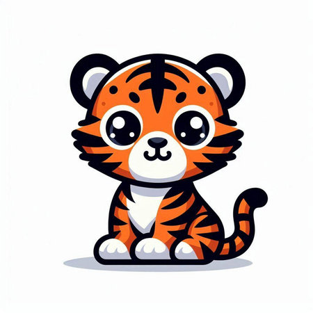 Cute cartoon tiger isolated on a white background. Vector illustration.のイラスト素材