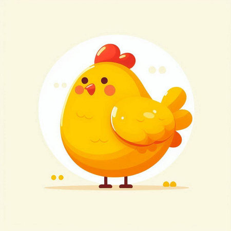 Cute cartoon chicken character. Vector illustration of a funny yellow chicken.のイラスト素材