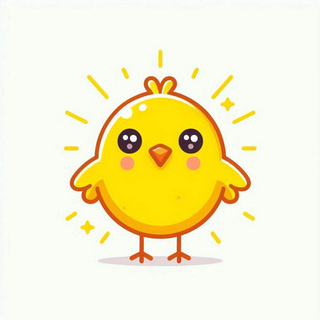 Cute yellow chicken with sun on white background. Vector illustration.のイラスト素材